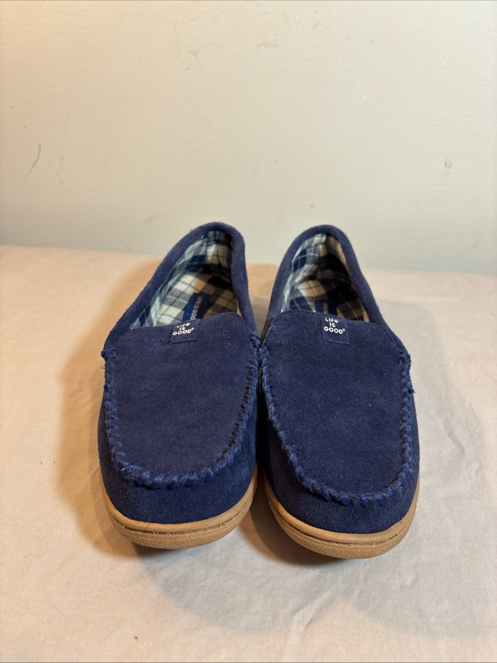Life Is Good Navy Suede Slip-On Moccasins